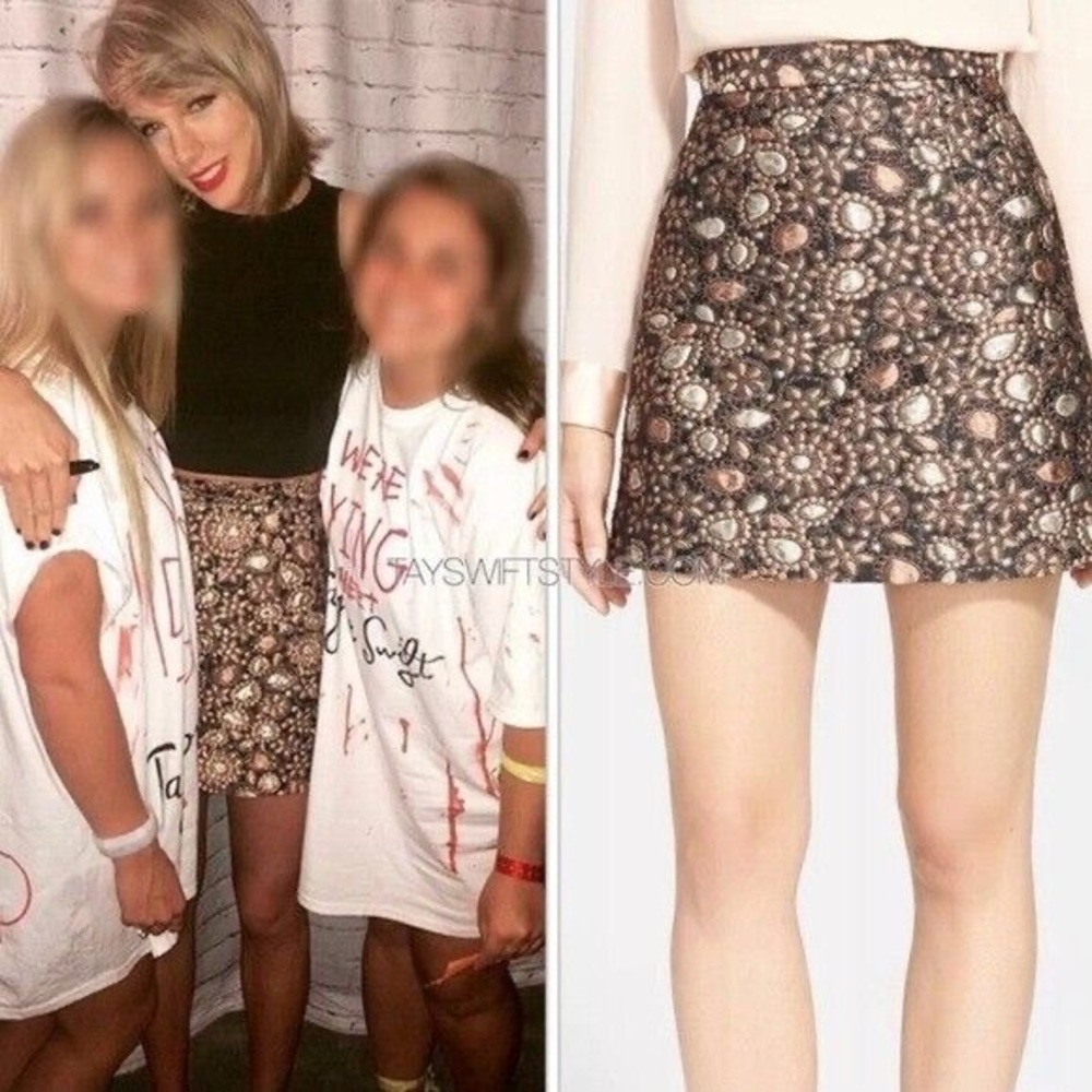 Alice + Olivia Jessa A-line Brocade Metallic Skirt
